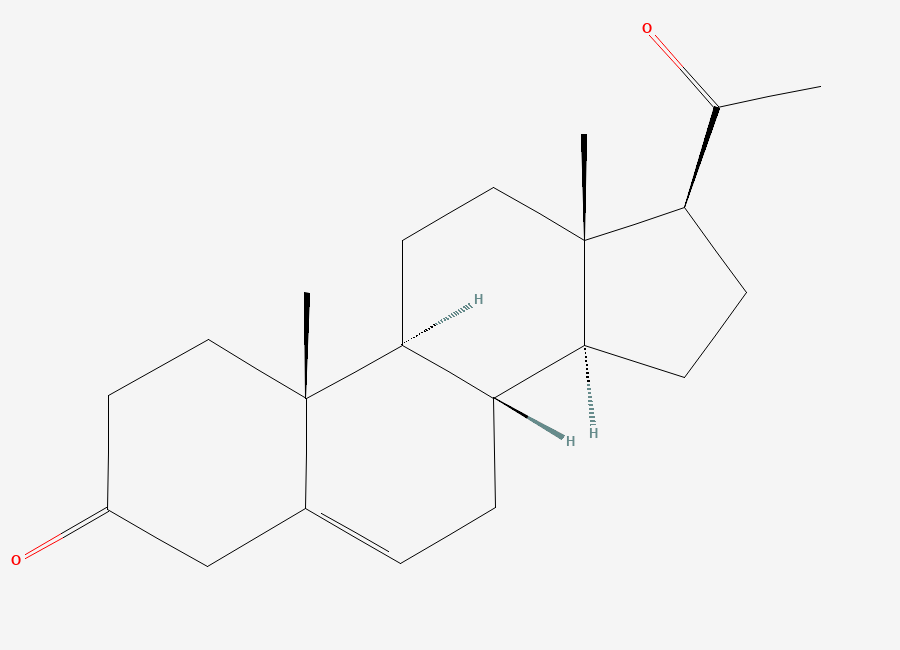 Two-dimensional chemical structure of Pregn-5-ene-3,20-dione, CAS 1236-09-5