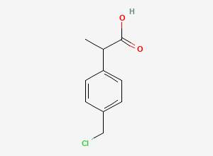 Two-dimensional chemical structure of 2-[4-(Chloromethyl)phenyl]propanoic acid, CAS 80530-55-8
