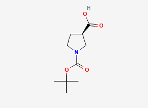 Two-dimensional chemical structure of (3R)-1-[(tert-butoxy)carbonyl]pyrrolidine-3-carboxylic acid