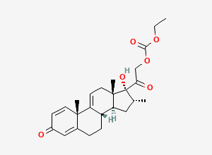 Two-dimensional chemical structure of (16α)-21-[(Ethoxycarbonyl)oxy]-17-hydroxy-16-methylpregna-1,4,9(11)-triene-3,20-dione / ∆9 (11)-21- Ethyl formate Dexamethasone, CAS 89561-92-2