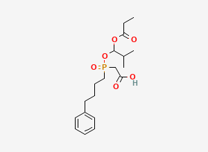 Two-dimensional chemical structure of ((2-Methyl-1-(1-oxopropoxy)propoxy)(4-phenylbutyl)phosphinyl) acetic acid