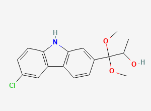 Two-dimensional chemical structure of 2-[1,1-Dimethoxy-2-hydroxypropyl]-6-chlorocarbazole, CAS 114041-35-9