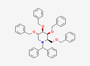 Two-dimensional chemical structure of (2R,3S,4R,5S)-1-Benzhydryl-3,4,5-tris(benzyloxy)-2-((benzyloxy)methyl)piperidine, CAS 2265925-04-8