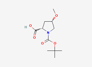 Two-dimensional chemical structure of (2S,4S)-1-[(tert-butoxy)carbonyl]-4-methoxypyrrolidine-2-carboxylic acid