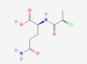 Two-dimensional chemical structure of (2S)-5-amino-2-[[(2R)-2-chloropropanoyl]amino]-5-oxopentanoic acid, CAS 159141-33-0