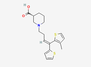 Two-dimensional chemical structure of (R,Z)-1-(4-(3-Methylthiophen-2-yl)-4-(thiophen-2-yl)but-3-en-1-yl)piperidine-3-carboxylic Acid /Desmethyl Tiagabine, CAS 745762-44-1