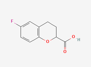 Two-dimensional chemical structure of 6-Fluoro-3,4-dihydro-2H-1-benzopyran-2-carboxylic acid