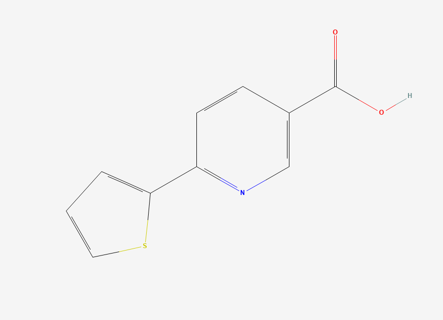 Two-dimensional chemical structure of 6-(Thiophen-2-Yl)Pyridine-3-Carboxylic Acid