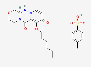Two-dimensional chemical structure of (R)-7-(Hexyloxy)-3,4,12,12a-tetrahydro-1H-[1,4]oxazino[3,4-c]pyrido[2,1-f][1,2,4]triazine-6,8-dione 4-methylbenzenesulfonate
