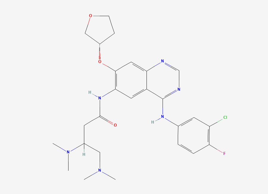 Two-dimensional chemical structure of N-(4-((3-Chloro-4-fluorophenyl)amino)-7-(((S)-tetrahydrofuran-3-yl)oxy)quinazolin-6-yl)-3,4-bis(dimethylamino)butanamide