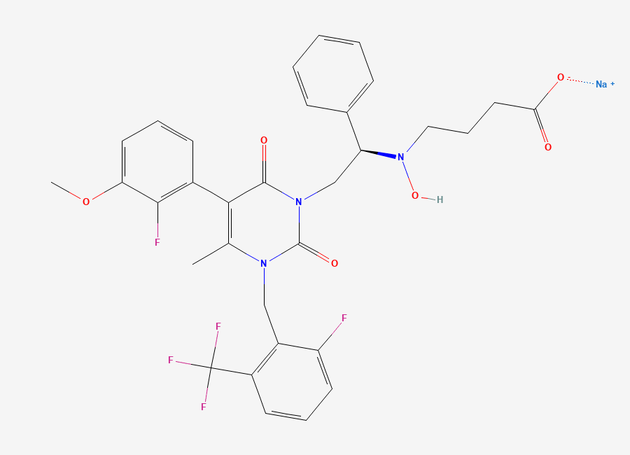Two-dimensional chemical structure of Elagolix N-oxide Impurity (Na Salt), CAS 2486454-63-9