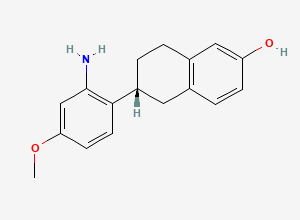 Two-dimensional chemical structure of (2R)-2-(2-Amino-4-methoxy-phenyl)tetralin-6-OL