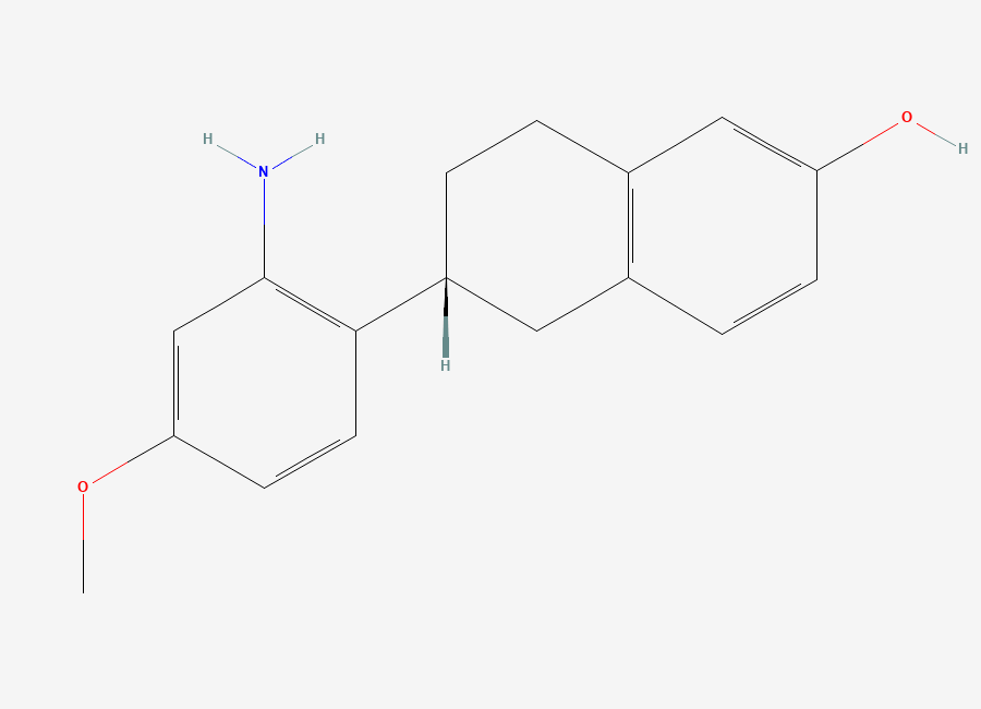 Two-dimensional chemical structure of (2R)-2-(2-Amino-4-methoxy-phenyl)tetralin-6-OL