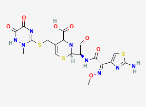 Two-dimensional chemical structure of (6R,7R)-7-((Z)-2-(2-Aminothiazol-4-YL)-2-(methoxyimino)acetamido)-3-(((6-hydroxy-2-methyl-5-oxo-2,5-dihydro-1,2,4-triazin-3-YL)thio)methyl)-8-oxo-5-thia-1-azabicyclo(4.2.0)oct-3-ene-2-carboxylic acid
