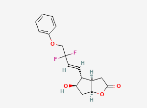 Two-dimensional chemical structure of (3aR,4R,5R,6aS)-4-((E)-3,3-Difluoro-4-phenoxybut-1-en-1-yl)-5-hydroxyhexahydro-2H-cyclopenta[b]furan-2-one