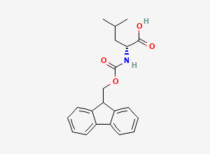 Two-dimensional chemical structure of (2R)-2-(((9H-fluoren-9-ylmethoxy)carbonyl)amino)-4-methylpentanoic acid