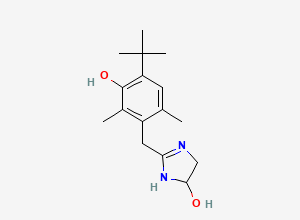 Two-dimensional chemical structure of 2-[(4-tert-butyl-3-hydroxy-2,6-dimethylphenyl)methyl]-4,5-dihydro-1H-imidazol-5-ol