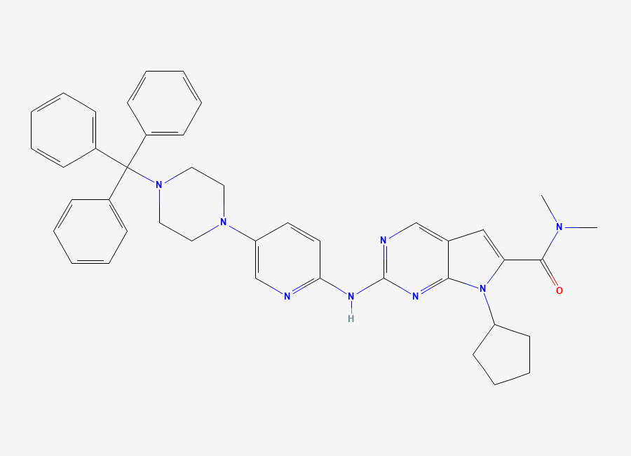 Two-dimensional chemical structure of N-Trityl Ribociclib Impurity, CAS 2524428-16-6