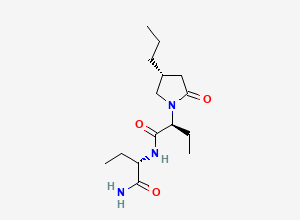 Two-dimensional chemical structure of (S)-N-((S)-1-Amino-1-oxobutan-2-yl)-2-((R)-2-oxo-4-propylpyrrolidin-1-yl)butanamide, CAS 2432911-32-3