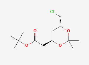Two-dimensional chemical structure of Tert-Butyl 2-((4R,6R)-6-(chloromethyl)-2,2-dimethyl-1.3-dioxan-4-yl)acetate, CAS 521974-01-6