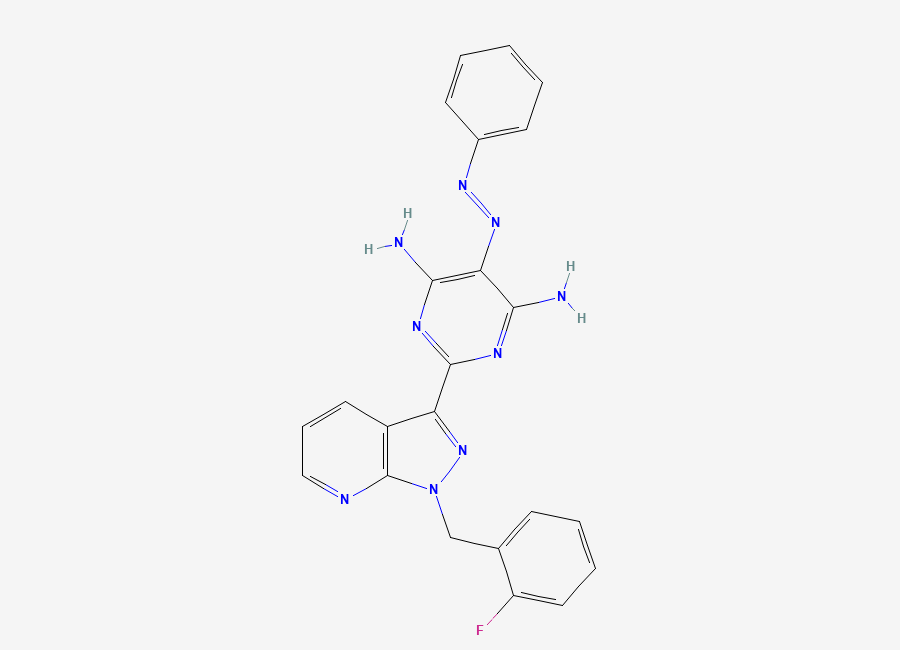 Two-dimensional chemical structure of 2-(1-(2-fluoro-benzyl)-1H-pyrazolo(3,4-b)pyridin-3-yl)-5-phenylazopyrimidine-4,6-diamine