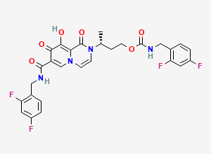 Two-dimensional chemical structure of Dolutegravir Dibenzyl Impurity, CAS 2244161-73-5