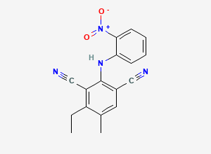 Two-dimensional chemical structure of 4-ethyl-5-methyl-2-((2-nitrophenyl)amino)isophthalonitrile, CAS 2554975-45-8