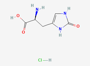 Two-dimensional chemical structure of (2S)-2-Amino-3-(2-oxo-1, 3-dihydroimidazol-4-yl)propanoic acid, CAS 2580100-34-9