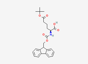 Two-dimensional chemical structure of (S)-2-((((9H-Fluoren-9-yl)methoxy)carbonyl)amino)-6-(tert-butoxy)-6-oxohexanoic acid