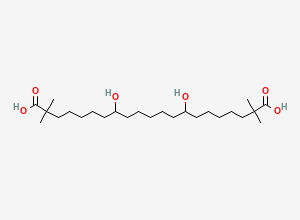 Two-dimensional chemical structure of 8,14-Dihydroxy-2,2,20,20-tetramethylhenicosanedioic acid, CAS 2570179-40-5