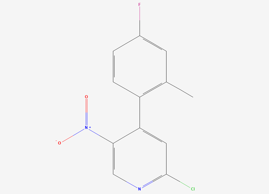 Two-dimensional chemical structure of 2-Chloro-4-(4-fluoro-2-methylphenyl)-5-nitropyridine, CAS 2642577-29-3