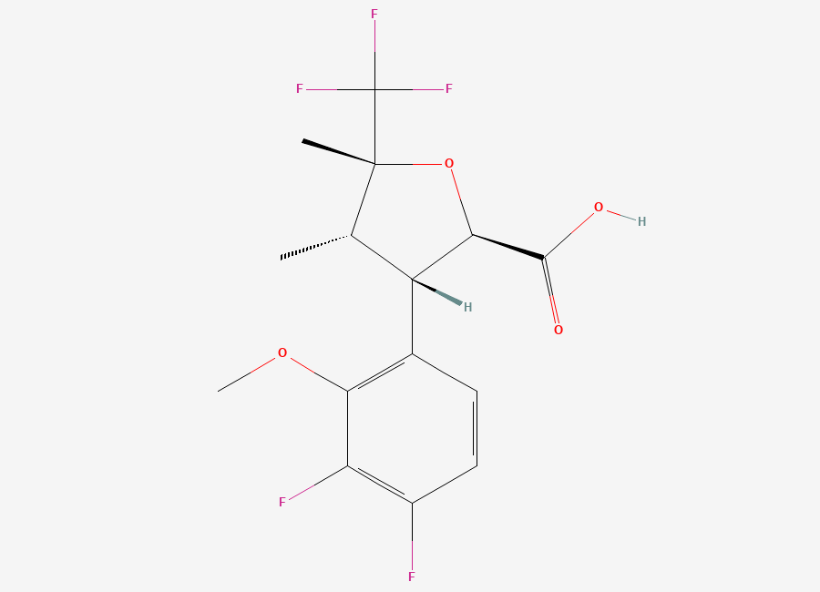 Two-dimensional chemical structure of (2R,3S,4S,5R)-3-(3,4-difluoro-2-methoxyphenyl)-4,5-dimethyl-5-(trifluoromethyl)tetrahydrofuran-2-carboxylic acid