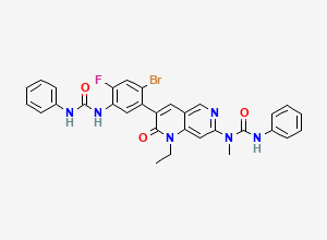 Two-dimensional chemical structure of 1-(3-(2-bromo-4-fluoro-5-(3-phenylureido)phenyl)-1-ethyl-2-oxo-1,2-dihydro-1,6-naphthyridin-7-yl)-1-methyl-3-phenylurea, CAS 2657703-87-0