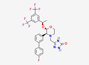 Two-dimensional chemical structure of Aprepitant EP Impurity B /Aprepitant meta-Biphenyl Impurity / 4-Defluoro-3-(p-fluorophenyl)aprepitant, CAS 2348441-62-1