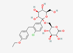 Two-dimensional chemical structure of (3R,4S,5S,6R)-6-((((2S,3R,4S,5S,6R)-2-(4-Chloro-3-(4-ethoxybenzyl)phenyl)-3,4,5-trihydroxy-6-(hydroxymethyl)tetrahydro-2H-pyran-2-yl)oxy)methyl)-3,4,5-trihydroxytetrahydro-2H-pyran-2-one