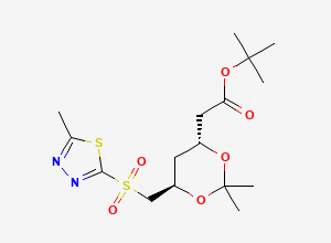 Two-dimensional chemical structure of Tert-Butyl 2-((4R,6R)-2,2-dimethyl-6-(((5-methyl-1,3,4-thiadiazol-2-yl)sulfonyl)methyl)-1,3-dioxan-4-yl)acetate