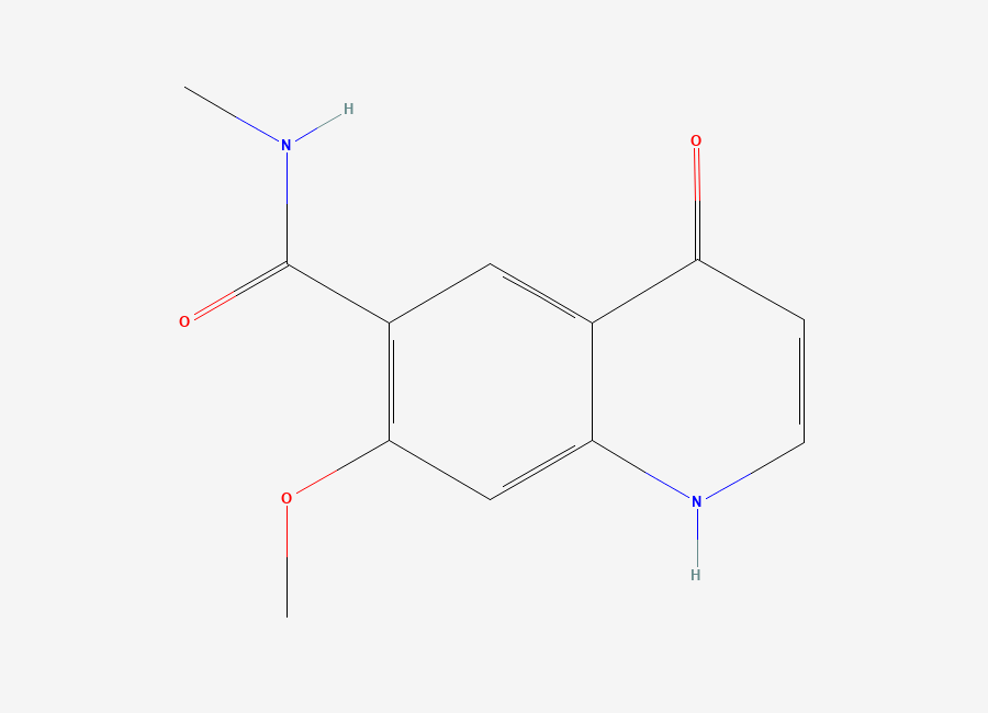 Two-dimensional chemical structure of 7-methoxy-N-methyl-4-oxo-1H-quinoline-6-carboxamide