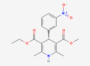Two-dimensional chemical structure of 3,5-Pyridinedicarboxylic acid, 1,4-dihydro-2,6-dimethyl-4-(3-nitrophenyl)-, ethyl methyl ester, (4R)-