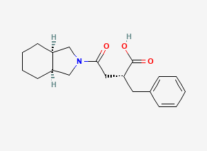 Two-dimensional chemical structure of (2R)-4-[(3aS,7aR)-1,3,3a,4,5,6,7,7a-octahydroisoindol-2-yl]-2-benzyl-4-oxobutanoic acid