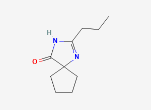 Two-dimensional chemical structure of 2-Propyl-1,3-diazaspiro[4.4]non-1-en-4-one, CAS 148236-54-8