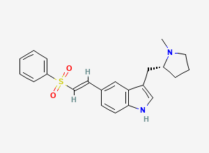 Two-dimensional chemical structure of (R)-3-((1-methylpyrrolidin-2-yl)methyl)-5-(2-(phenylsulfonyl)ethenyl)-1H-indole, CAS 188113-72-6