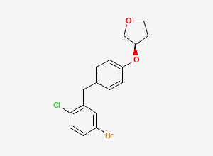 Two-dimensional chemical structure of (R)-3-(4-(5-broMo-2-chlorobenzyl)phenoxy)tetrahydrofuran/ Empagliflozin KSM Impurity, CAS 915095-90-8