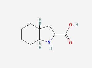 Two-dimensional chemical structure of (3aR,7aS)-octahydro-1H-indole-2-carboxylic acid