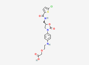 Two-dimensional chemical structure of (S)-2-(2-((4-(5-((5-Chlorothiophene-2-carboxamido)methyl)-2-oxooxazolidin-3-yl)phenyl)amino)ethoxy)acetic acid