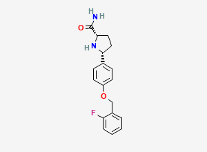 Two-dimensional chemical structure of (2S,5R)-5-(4-((2-Fluorophenyl)methoxy)phenyl)-2-pyrrolidinecarboxamide