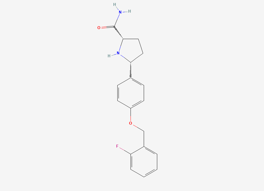 Two-dimensional chemical structure of (2S,5R)-5-(4-((2-Fluorophenyl)methoxy)phenyl)-2-pyrrolidinecarboxamide