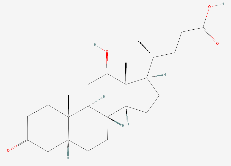 Two-dimensional chemical structure of 12alpha-Hydroxy-3-oxo-5beta-cholan-24-oic Acid, CAS 4185-01-7
