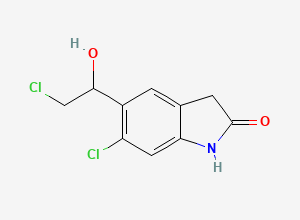 Two-dimensional chemical structure of 6-Chloro-5-(2-chloro-1-hydroxyethyl)-1,3-dihydro-2H-indol-2-one, CAS 884305-06-0