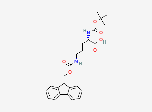Two-dimensional chemical structure of (2S)-2-(((tert-butoxy)carbonyl)amino)-5-((((9H-fluoren-9-yl)methoxy)carbonyl)amino)pentanoic acid