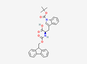 Two-dimensional chemical structure of 1-(tert-Butoxycarbonyl)-N-(((9H-fluoren-9-yl)methoxy)carbonyl)-D-tryptophan